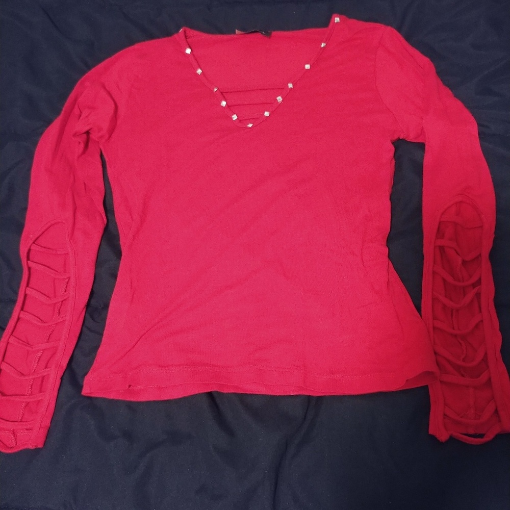 Red shirt with slits